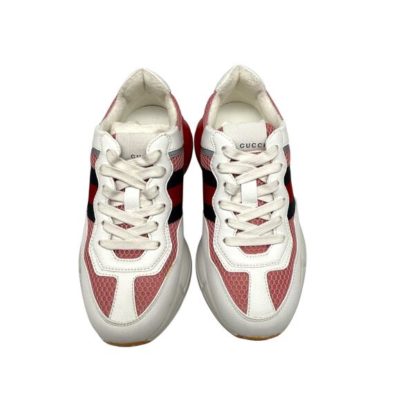 Gucci Leather Mesh Rhyton Trainer Sneakers White Pink Reflective Size 34.5 - Picture 2 of 6